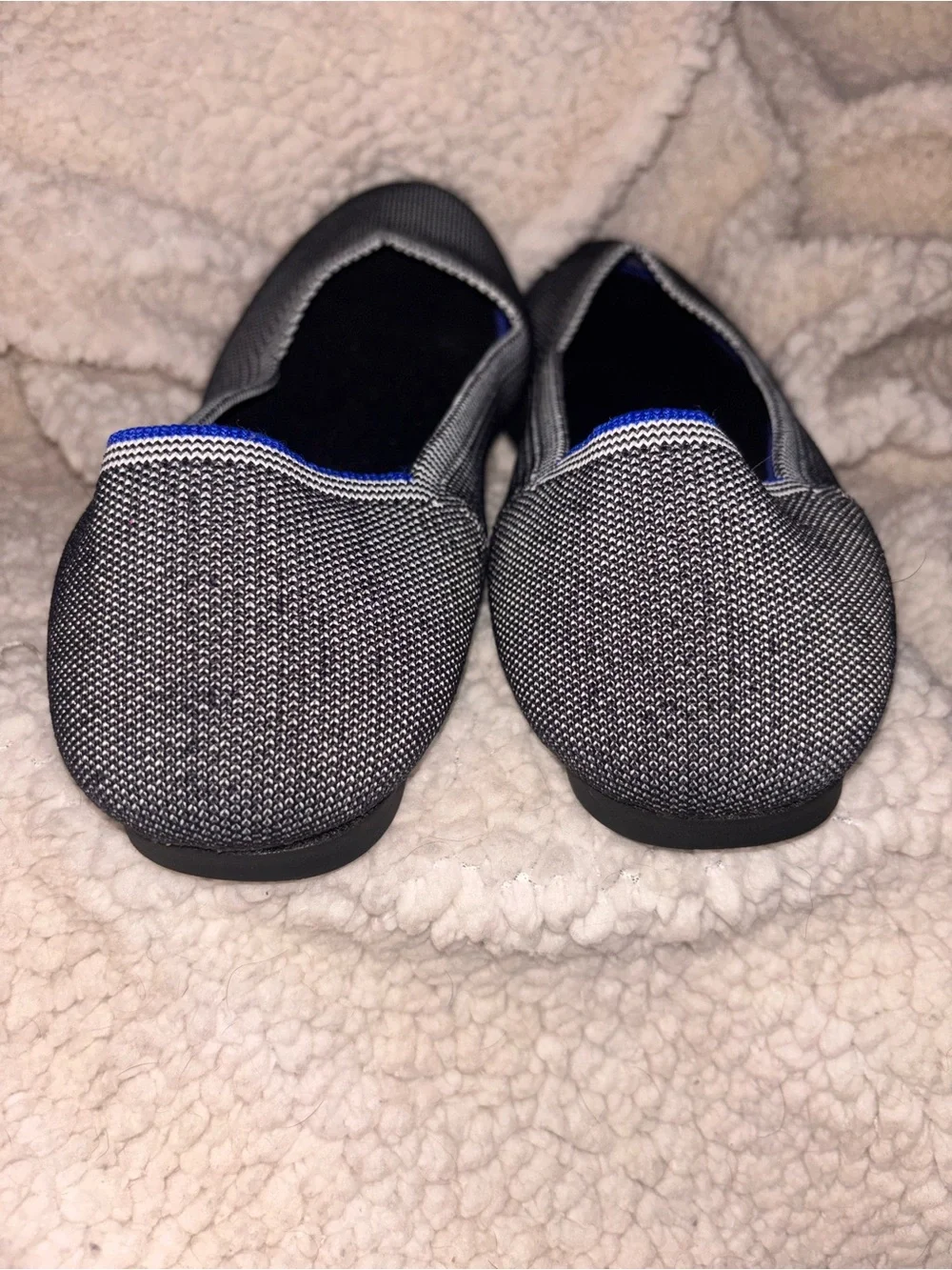 Rothy’s The Flat Gray Black Knit Blue Trim Washable Size 11 US